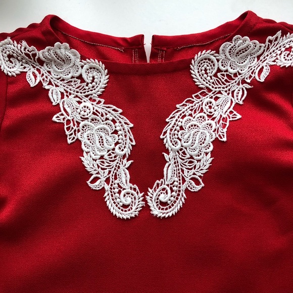 Handmade Lace Appliqué Red Holiday Party Dress  XXS-XS - Picture 12 of 16